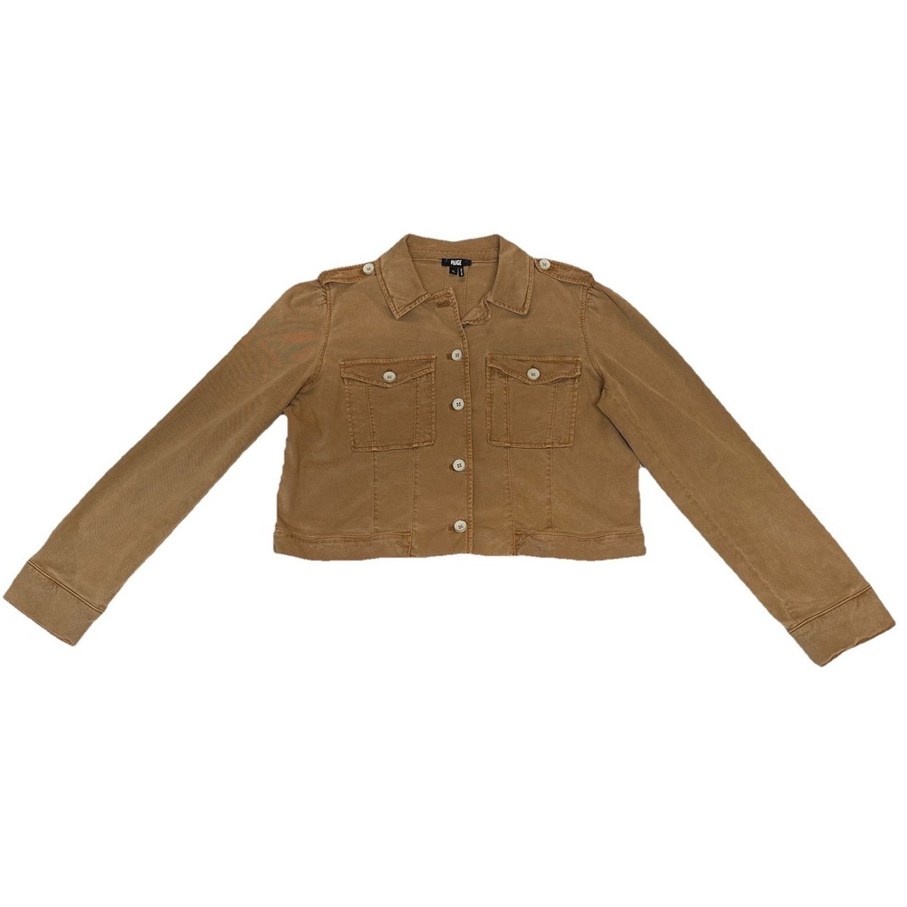 Paige Pacey Cropped Utility Jacket Women's XL Tan Button Front Lightweight